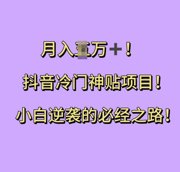 抖音冷门神贴项目，小白逆袭的必经之路，月入过W【揭秘】-AI网创