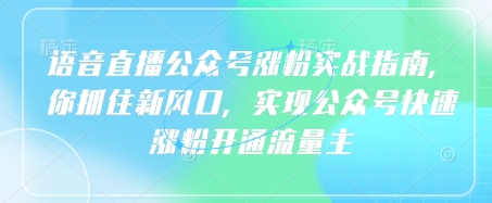 语音直播公众号涨粉实战指南，你抓住新风口，实现公众号快速涨粉开通流量主-AI网创