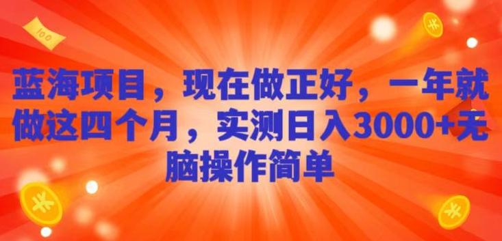 蓝海项目，现在做正好，一年就做这4个月，实测日入3000+，无脑简单操作-AI网创