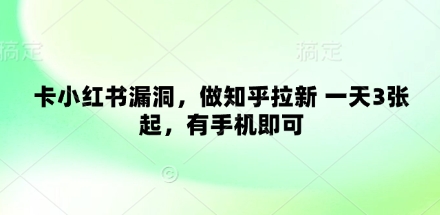 卡小红书漏洞，做知乎拉新 一天3张起，有手机即可-AI网创