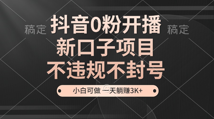抖音0粉开播，新口子项目，不违规不封号，小白可做，一天躺赚3K+-AI网创