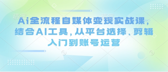 Ai全流程自媒体变现实战课，结合AI工具，从平台选择、剪辑入门到账号运营-AI网创