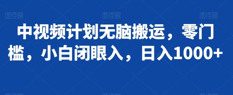 中视频计划无脑搬运，零门槛，小白闭眼入，日入1000+-AI网创