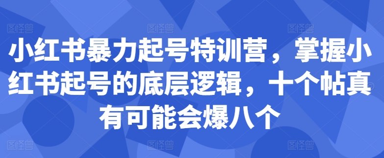 小红书暴力起号特训营，掌握小红书起号的底层逻辑，十个帖真有可能会爆八个-AI网创