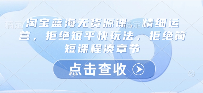 淘宝蓝海无货源课，精细运营，拒绝短平快玩法，拒绝简短课程凑章节-AI网创