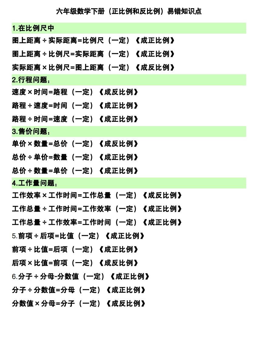 六下数学（正比例和反比例）易错知识点-自学网资源