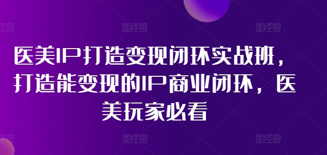 医美IP打造变现闭环实战班，打造能变现的IP商业闭环，医美玩家必看!-AI网创