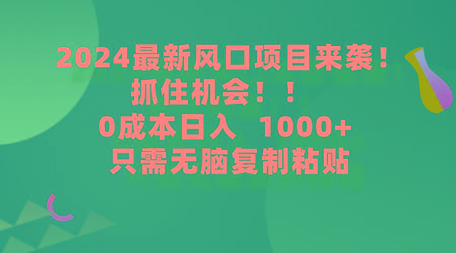 (9899期)2024最新风口项目来袭，抓住机会，0成本一部手机日入1000+，只需无脑复…-AI网创
