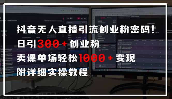 抖音无人直播引流密码！日引300+创业粉 单场轻松1000+变现 附详细实操教程-AI网创