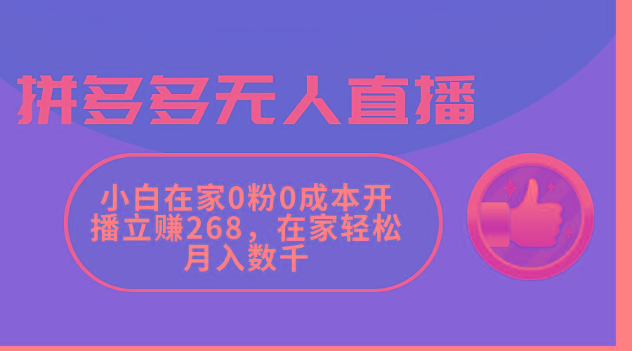 拼多多无人直播，小白在家0粉0成本开播立赚268，在家轻松月入数千-AI网创