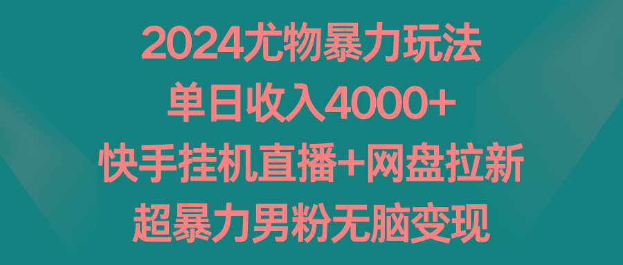 2024尤物暴力玩法 单日收入4000+快手挂机直播+网盘拉新 超暴力男粉无脑变现-AI网创
