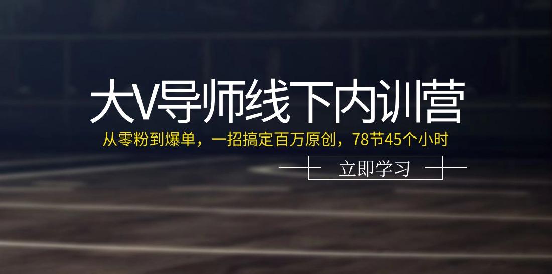 大V导师线下内训营：从零粉到爆单，一招搞定百万原创(78节45个小时)-AI网创