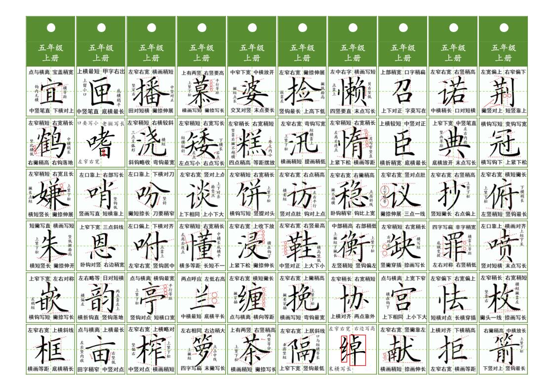 五年级上语文同步精讲字卡（共7页）-自学网资源
