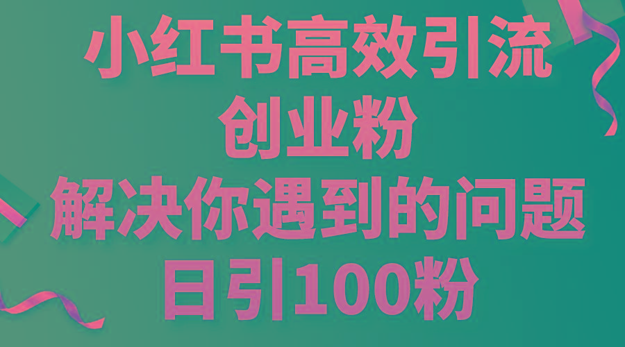 小红书高效引流创业粉，解决你遇到的问题，日引100粉-AI网创