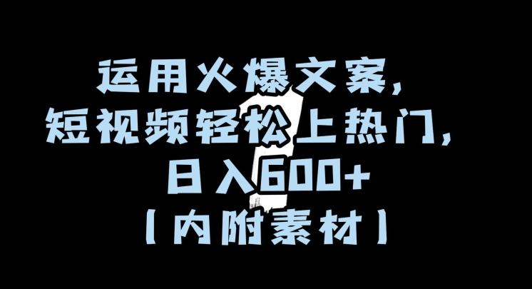 运用火爆文案，短视频轻松上热门，日入600+（内附素材）【揭秘】-AI网创