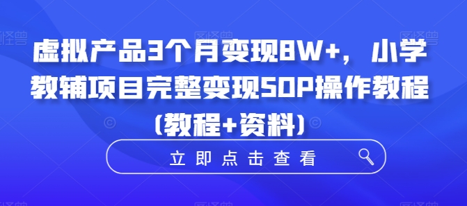 虚拟产品3个月变现8W+，小学教辅项目完整变现SOP操作教程(教程+资料)-AI网创
