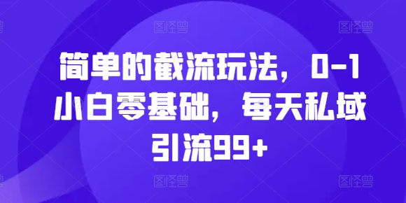 简单的截流玩法，0-1小白零基础，每天私域引流99+【揭秘】-AI网创