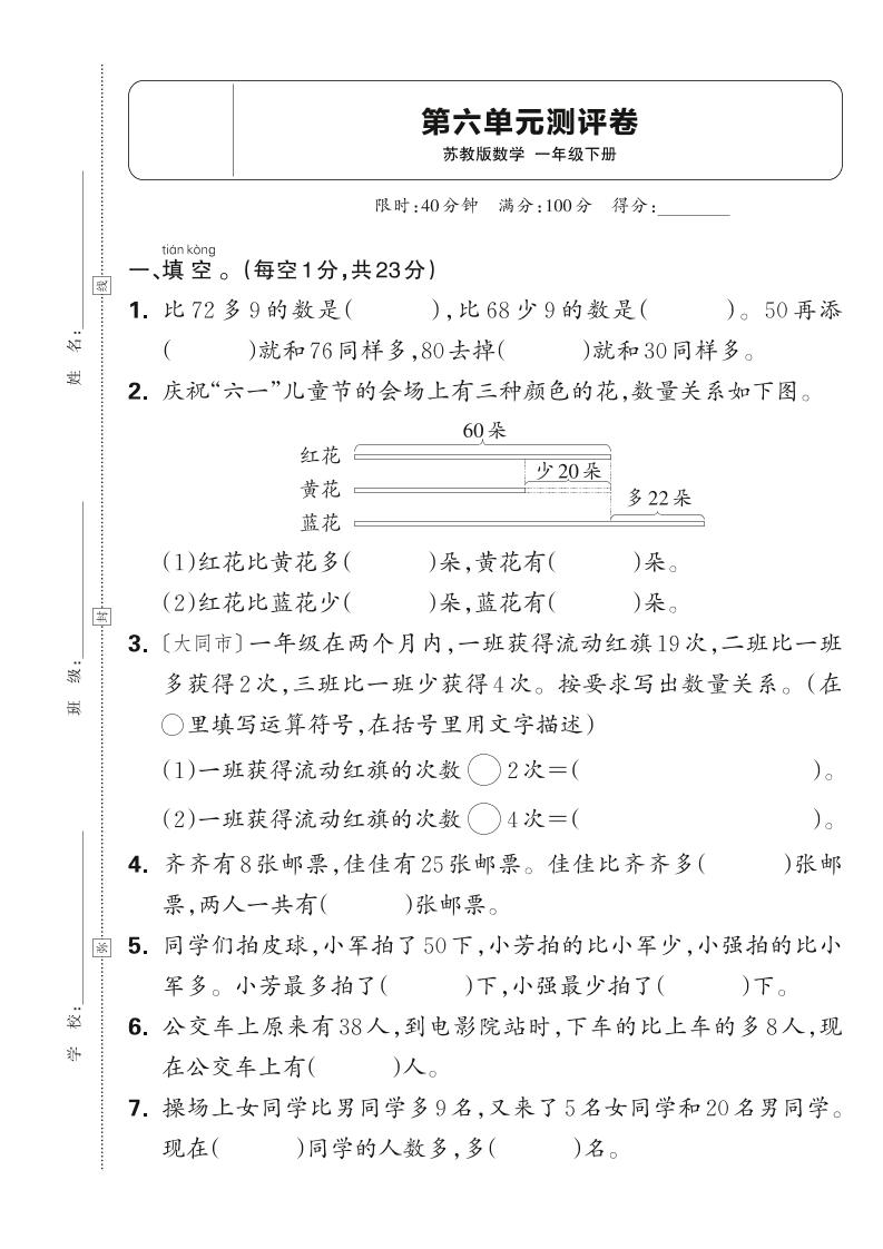 新一下苏教版数学第六单元测试卷（含答案）-自学网资源
