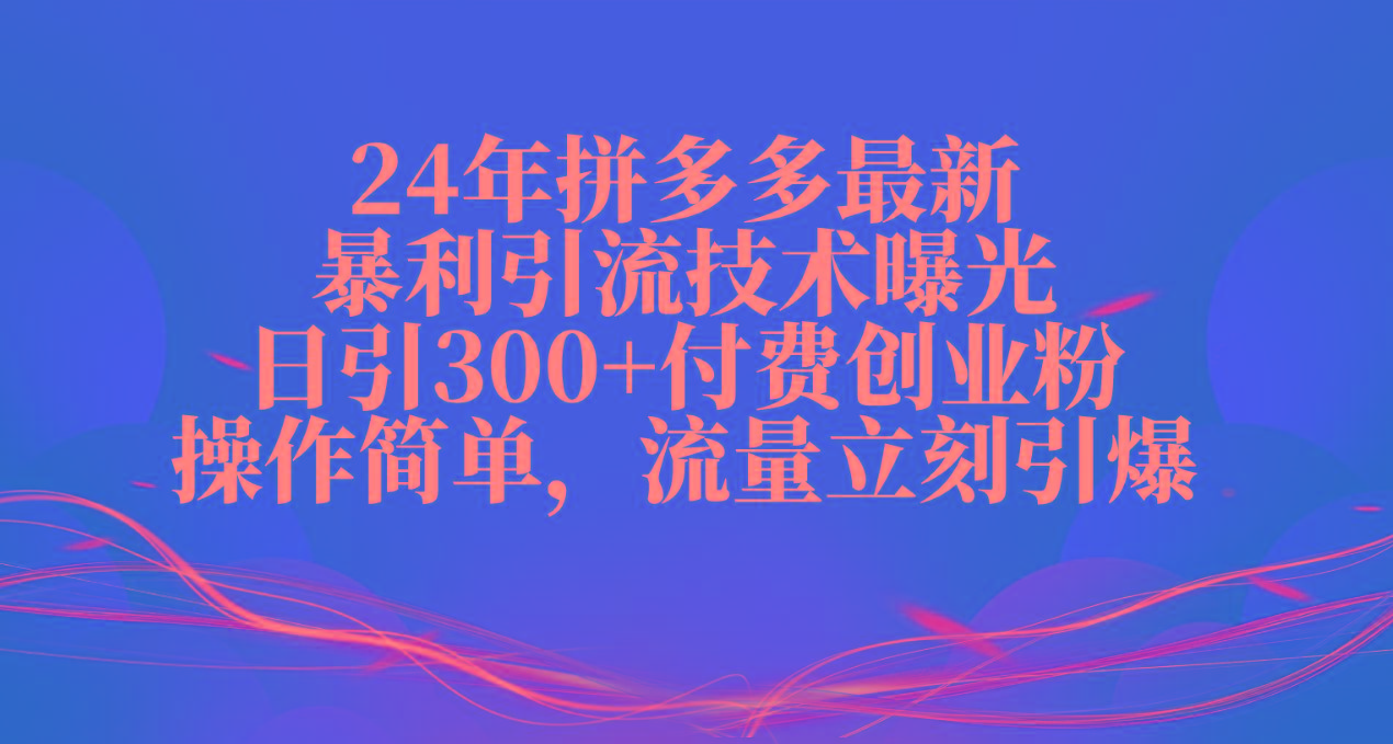 24年拼多多最新暴利引流技术曝光，日引300+付费创业粉，操作简单，流量…-AI网创