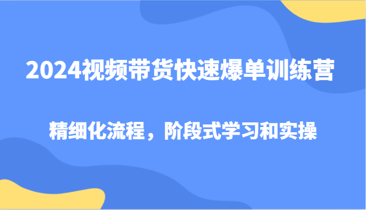 2024视频带货快速爆单训练营，精细化流程，阶段式学习和实操-自学网资源