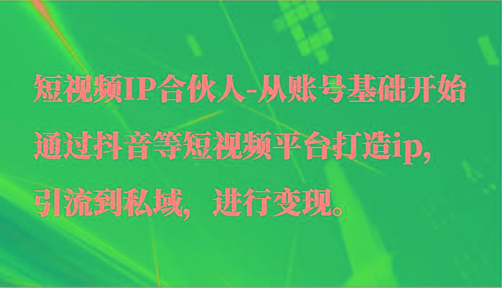 短视频IP合伙人-从账号基础开始通过抖音等短视频平台打造ip，引流到私域，进行变现。-AI网创