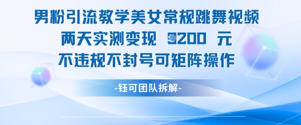 男粉引流教学美女常规跳舞视频两天实测变现1k+，不违规不封号可矩阵操作-AI网创