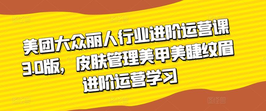 美团大众丽人行业进阶运营课3.0版，皮肤管理美甲美睫纹眉进阶运营学习-AI网创