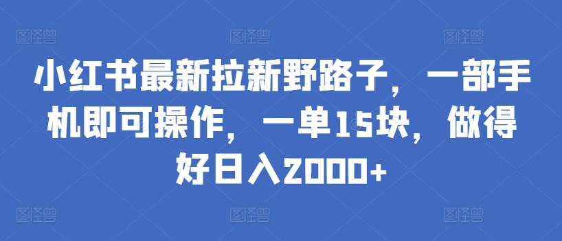 小红书最新拉新野路子，一部手机即可操作，一单15块，做得好日入2000+【揭秘】-AI网创