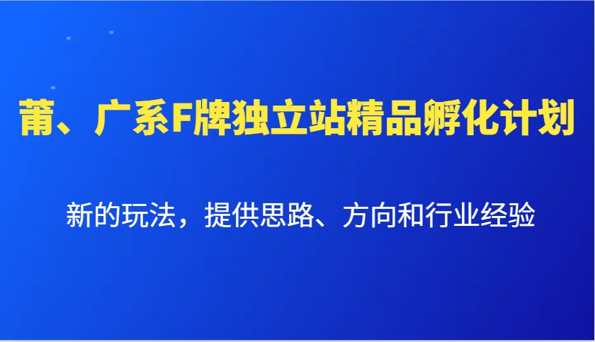 莆、广系F牌独立站精品孵化计划，新的玩法，提供思路、方向和行业经验-AI网创
