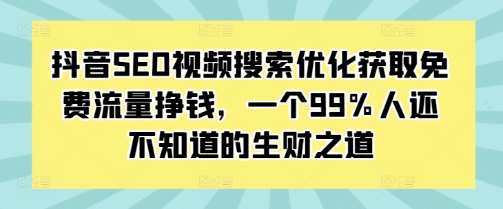 抖音SEO视频搜索优化获取免费流量挣钱，一个99%人还不知道的生财之道-AI网创