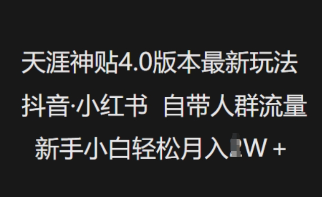 天涯神贴4.0版本最新玩法，抖音·小红书自带人群流量，新手小白轻松月入过W-AI网创