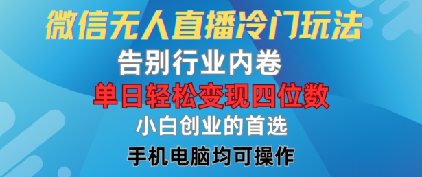 微信无人直播冷门玩法，告别行业内卷，单日轻松变现四位数，小白的创业首选【揭秘】-AI网创