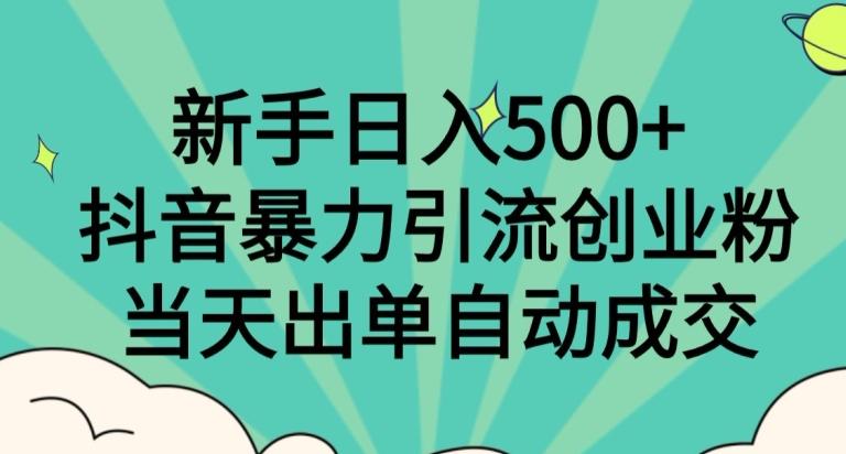 新手日入500+，抖音暴力引流创业粉，当天出单自动成交-AI网创
