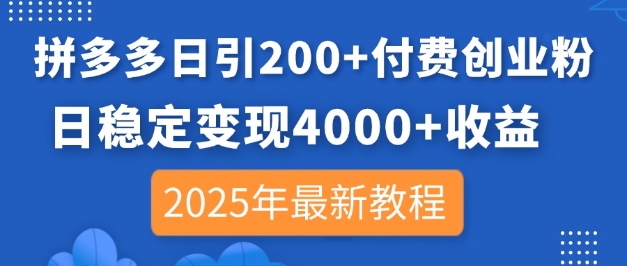 拼多多日引200+付费创业粉，日稳定变现4000+收益，2025年最新教程-AI网创
