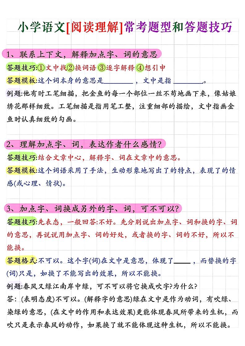 小学阅读理解常考题型答题技巧-小升初语文-自学网资源