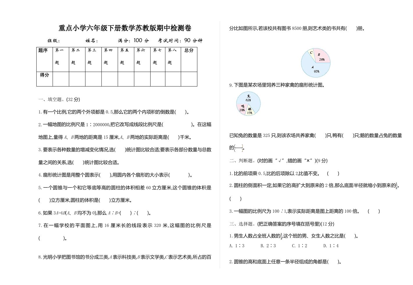 六下苏教版数学期中测试卷-1-自学网资源