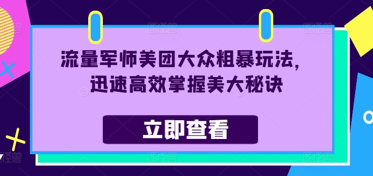 流量军师美团大众粗暴玩法，迅速高效掌握美大秘诀-AI网创