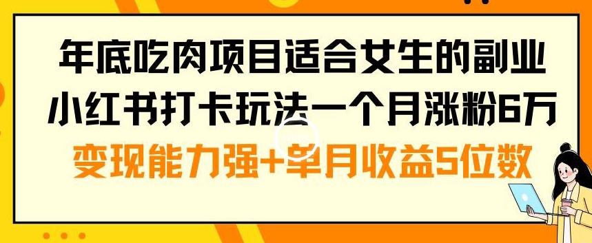 年底吃肉项目适合女生的副业小红书打卡玩法一个月涨粉6万+变现能力强+单月收益5位数【揭秘】-AI网创