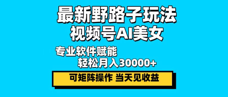 最新野路子玩法，视频号AI美女，当天见收益，轻松月入30000＋-AI网创