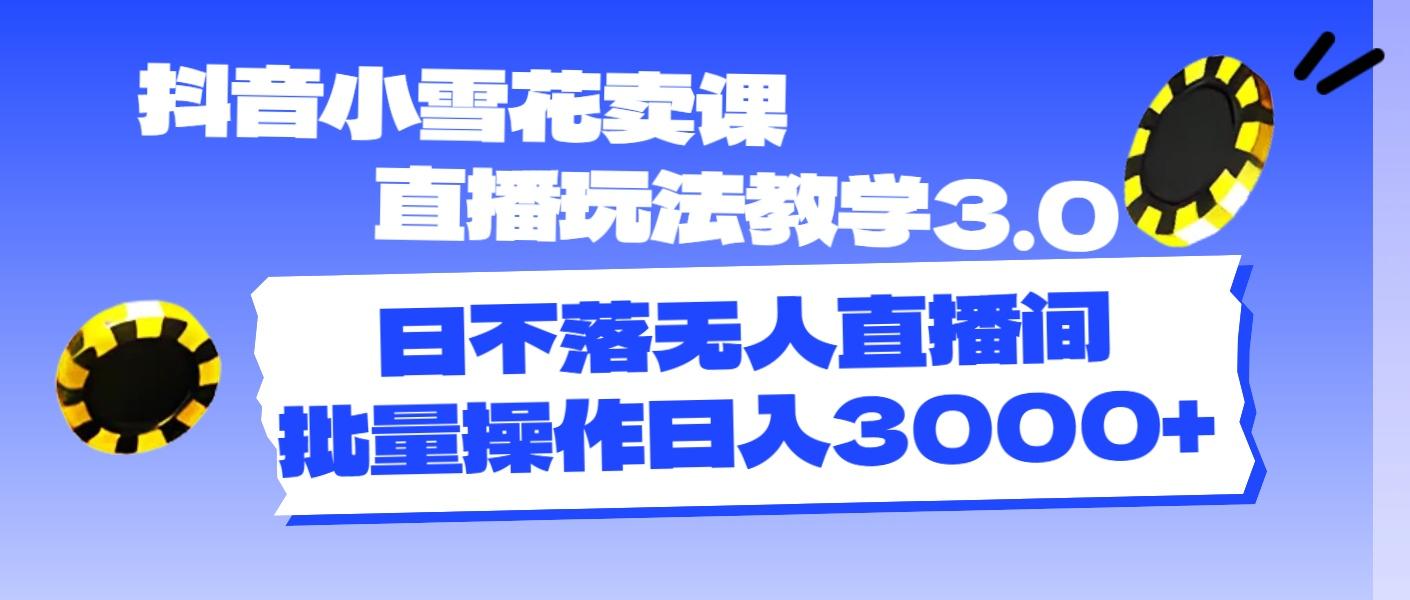 抖音小雪花卖课直播玩法教学3.0，日不落无人直播间，批量操作日入3000+-AI网创