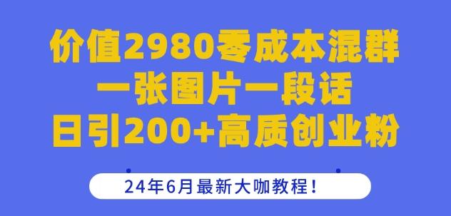 价值2980零成本混群一张图片一段话日引200+高质创业粉，24年6月最新大咖教程【揭秘】-AI网创