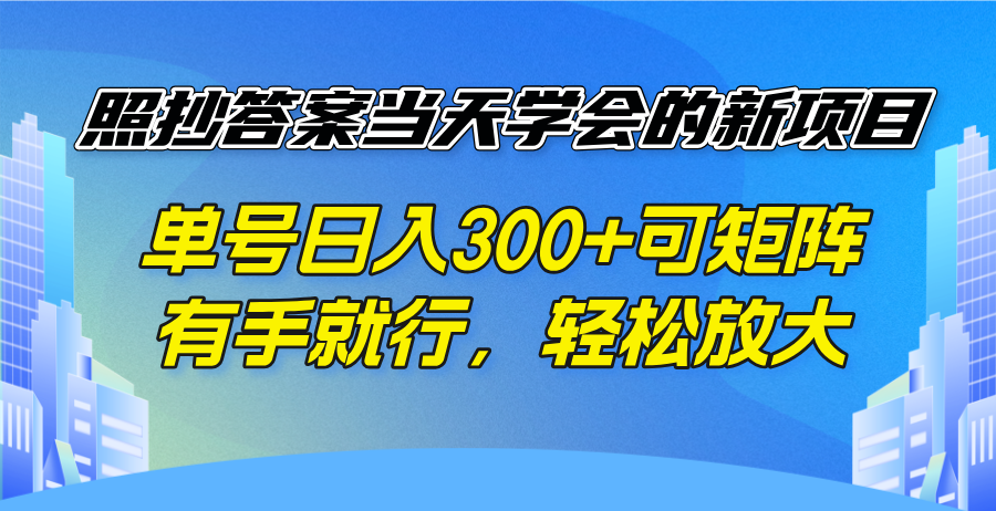 照抄答案当天学会的新项目，单号日入300 +可矩阵，有手就行，轻松放大-AI网创