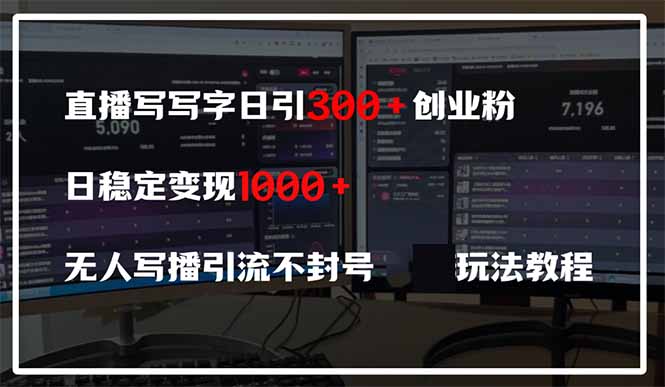 直播写写字日引300+创业粉，日稳定变现600+无人写播引流不封号，玩法教程-AI网创