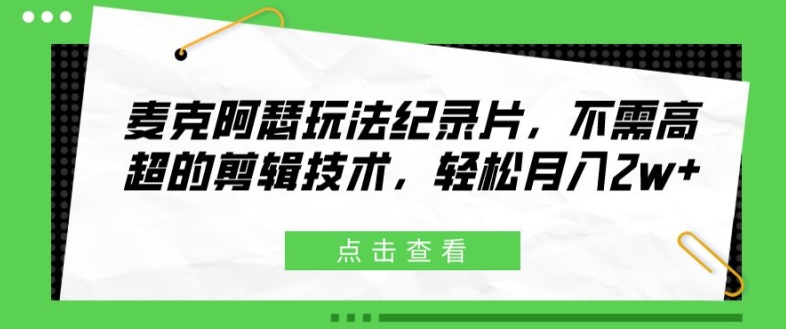 麦克阿瑟玩法纪录片，不需高超的剪辑技术，轻松月入2w+【揭秘】-AI网创