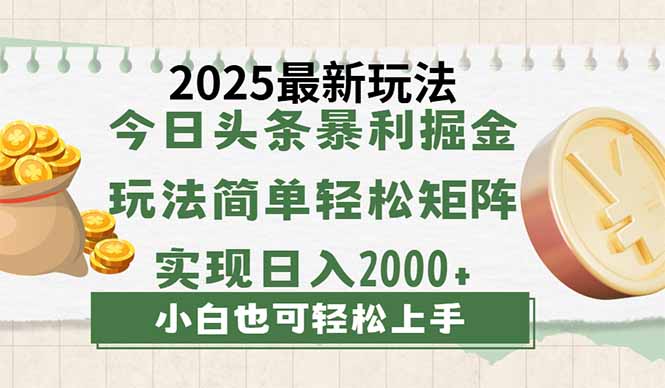 今日头条2025最新玩法，思路简单，复制粘贴，轻松实现矩阵日入2000+-AI网创