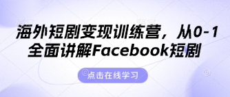 海外短剧变现训练营，从0-1全面讲解Facebook短剧-AI网创