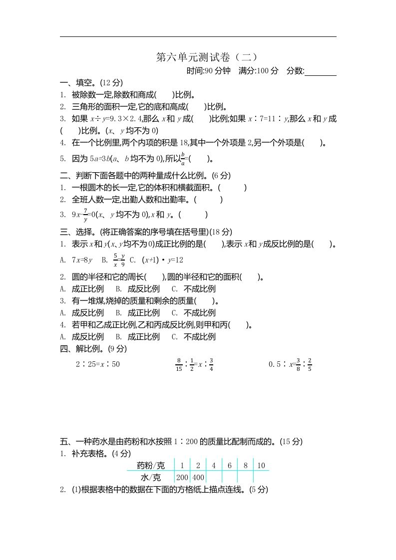 六下苏教版数学第六单元测试卷-2-自学网资源