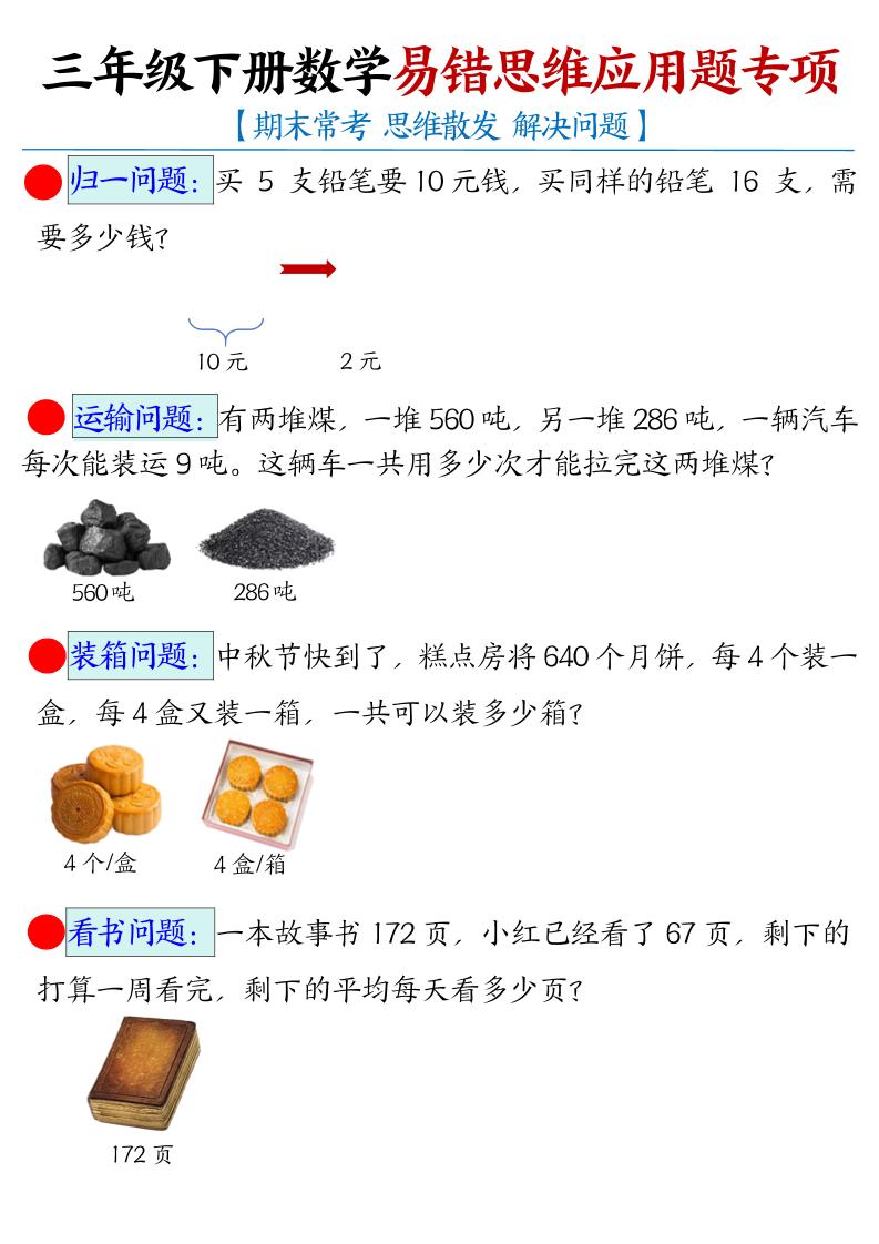 三下数学【易错思维应用题专项（空白）】-自学网资源