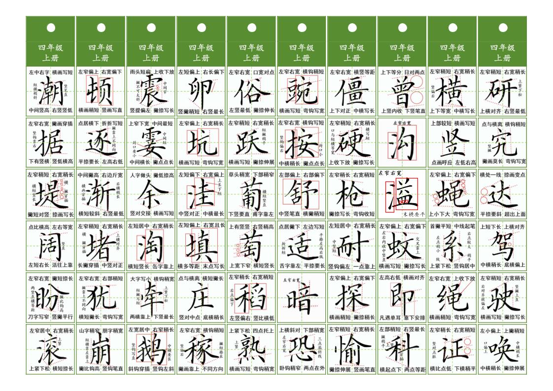 四年级上语文同步精讲字卡（共10页）-自学网资源