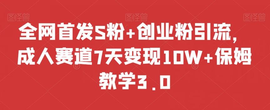 全网首发S粉+创业粉引流，成人赛道7天变现10W+保姆教学3.0【揭秘】-AI网创